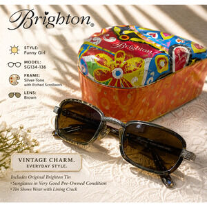 Vintage Y2K Brighton Funny Girl Sunglasses 46-23 Brown Lens Etched Silver + Tin